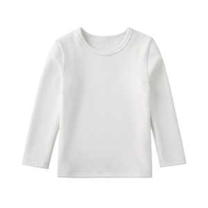 
Plush children's white warm top pure cotton spring and autumn long-sleeved round neck t-shirt for men and girls medium collar thickened bottoming shirt