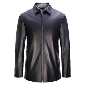 
Ding bronze leather jacket for men in middle age autumn and winter lapel business casual high-end sheepskin jacket zipper windproof and thermal jacket