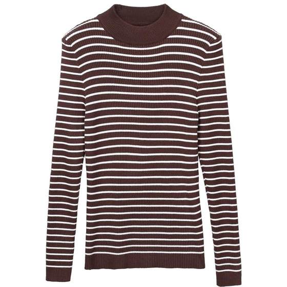 
Striped half-high neck thickened winter sweater for women's elastic new women's clothing fashionable long-sleeved knitted base shirt inside