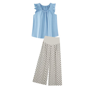
Maternity suit summer thin 2026 new fashion blue thin flying sleeves age-reducing tops and pants two-piece set