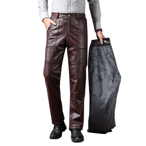 Haining leather pants head layer cowhide can be removed with velvet thickened and loose middle -aged and elderly men's motorcycle riding warmth