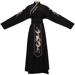 Original Hanfu Men's Black Cross-collar Underskirt Jin Yiwei Heavy Industry Embroidery Ancient Style Long Shirt Martial Arts Performance Suit