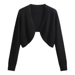 Knitted Cardigan Jacket For Women, Ice Silk Thin Blouse, Short Waistcoat With Black Long Sleeves For Casual Sports Style