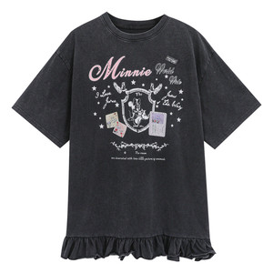 
Summer Korean style sweet and cool lace skirt plus size women's short-sleeved T-shirt fat mm covering the flesh and slimming top 2026 new style