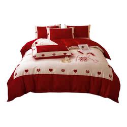 Romantic Princess Style Wedding Four-piece Set Red Wedding Quilt Cover Sheets Fitted Sheets Bride And Groom Dowry Bedding