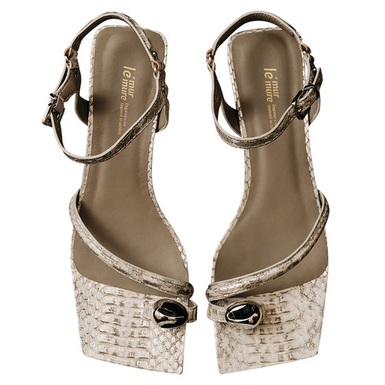 
Le' Murmure summer new style snake skin toe sandals commuting fashion women's shoes one-button buckle strap