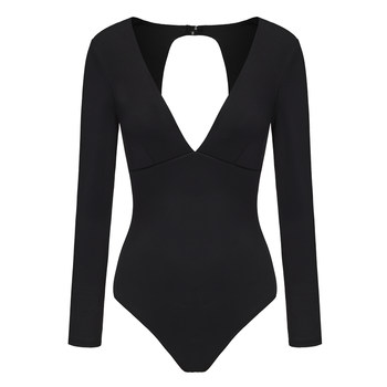Pridonna female long -sleeved triangle conjoined swimsuit deep V
