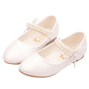 
Girls' shoes, pearl four-season shoes, girls' shoes, little white shoes, soft sole princess single shoes, piano performance white dress, real leather