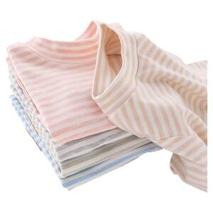 Children's bottom shirt autumn and winter half -high -necked baby long -sleeved T -shirt. Children's pure cotton boy girl warm stripe top
