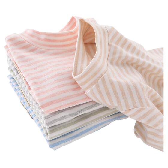 Children's bottom shirt autumn and winter half -high -necked baby long -sleeved T -shirt. Children's pure cotton boy girl warm stripe top
