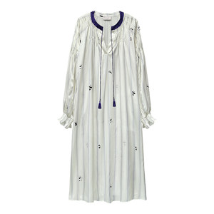 
Li Landi's same style} Sanluo silk panda dress long-sleeved nightgown striped print pajamas women's autumn home wear