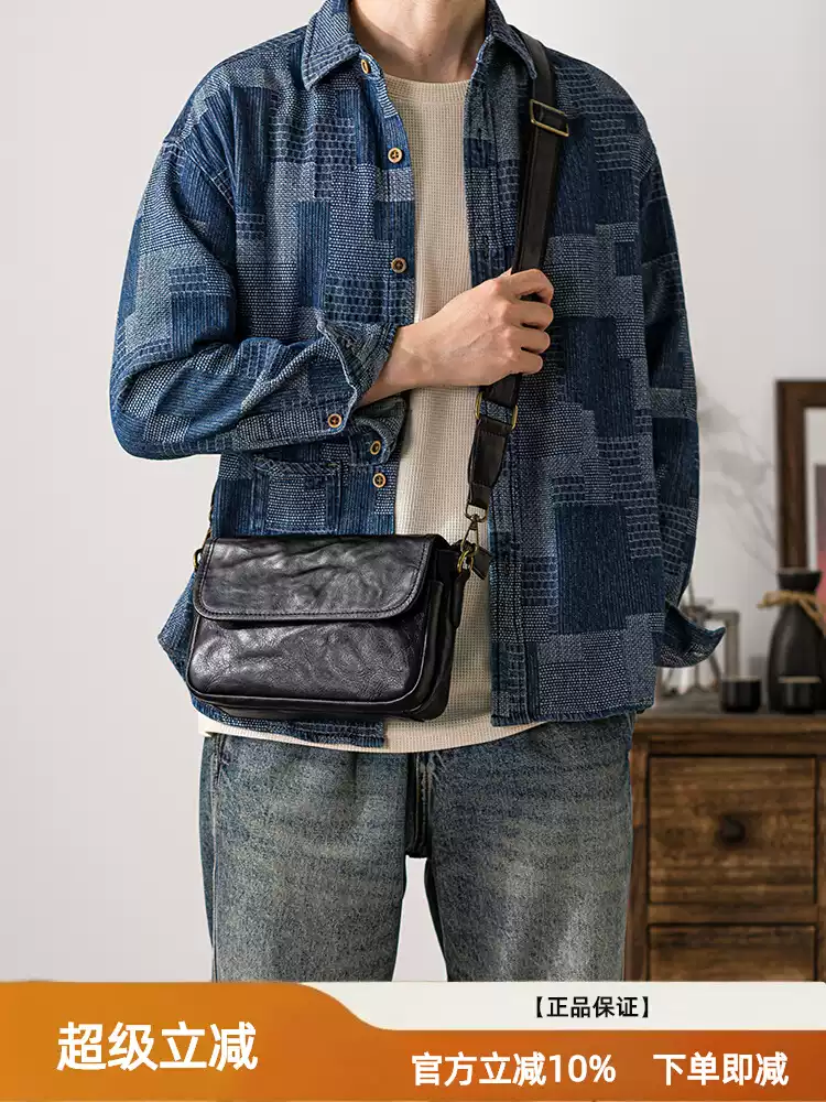 Genuine leather men's single-shoulder bag