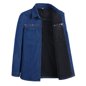 
100% pure cotton denim plus velvet shirt jacket for women in autumn and winter thick shirt for middle-aged and elderly mothers wearing warm tops