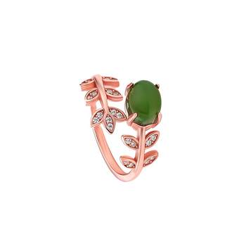 
Old Temple Hetian jade rose gold leaf ring