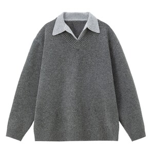 
Men's fake two-piece gray sweater winter clothes British yuppie men's lapel wool sweater winter top