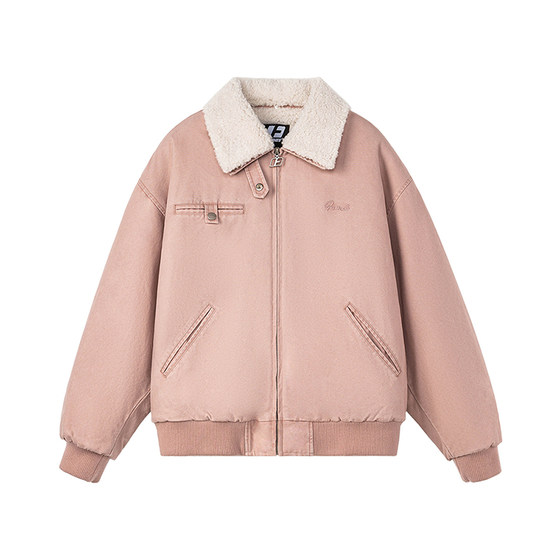 FORNINES detachable lamb wool lapel thickened cotton coat men and women couples wear trendy brand winter retro work jacket
