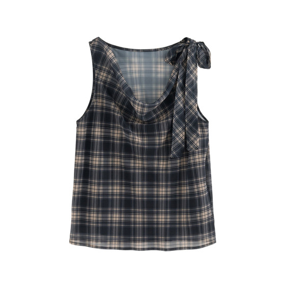 
French retro plaid sleeveless suspender vest for women in summer design suit high waist skirt belt