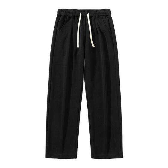 
Huili black pants men's autumn and winter 2024 new style plush thickened sweatpants straight wide-leg sports and casual trousers