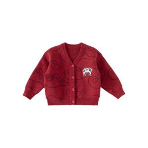 
Boys' sweaters, girls' red clothes, children's New Year's knitted tops, new year's children's clothing, new baby's good-looking cardigans