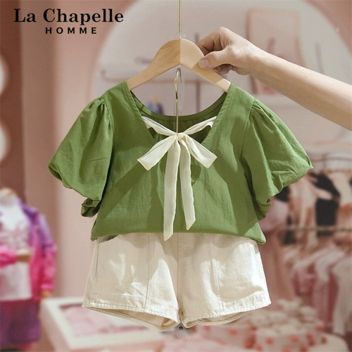 Летний детский комплект с бантиком, детская одежда, коллекция 2022, в западном стиле