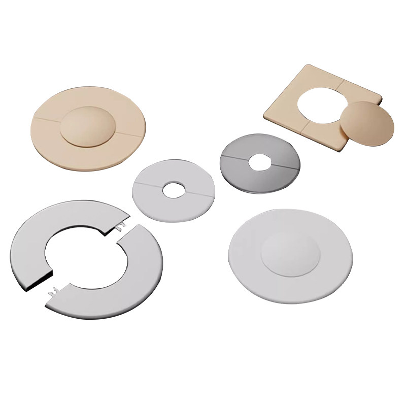 Self-Adhesive Wall Split Flange Escutcheon Cover Plate – Square ABS Pipe Cover For Faucet, AC Duct, Wire Holes – 86mm Side, 3 Hole Sizes