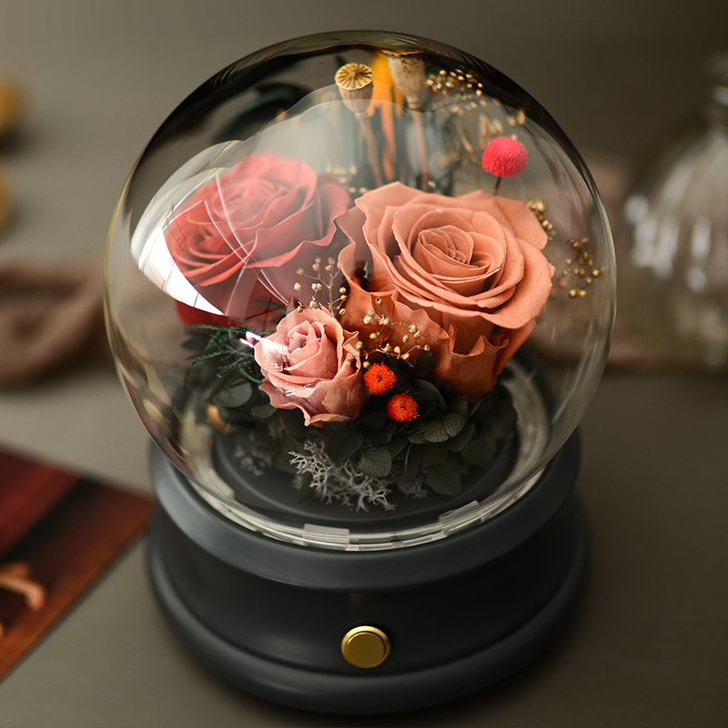 玫瑰永生花玻璃罩蓝牙音响音箱摆件礼盒实用生日送女友情人节礼物