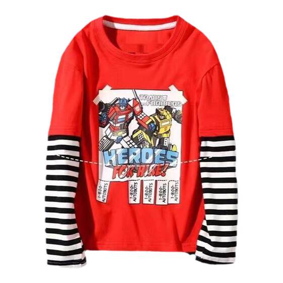
Boys long-sleeved T-shirt Trendy Spring and Autumn New Pure Cotton Fake Two-Piece Top Children's Base Shirt Baby T-shirt Pure Cotton Class A