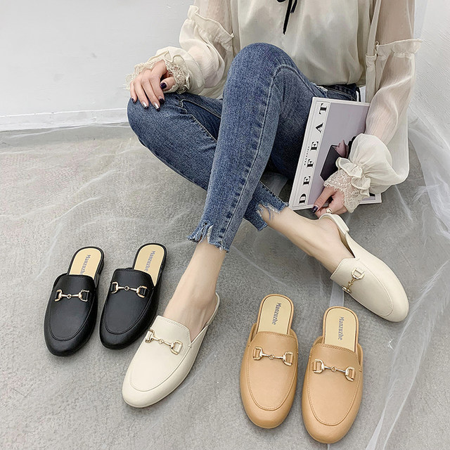2024 New Baotou Half Slippers Fashionable Outerwear Versatile Internet Celebrity Half Slippers Women's Lairen Soft Sole Sandals Anti-Slip Sandals