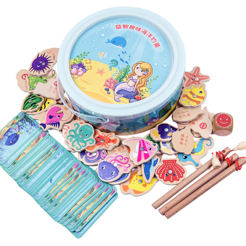 Juego De Pesca Magnético 3 En 1 De Madera – 10 Peces Y 10 Bolas, Juguete Educativo Montessori Para Niños De 3 A 6 Años