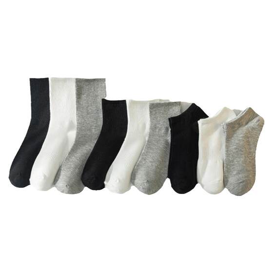 
Cotton socks men's spring and summer mid-calf socks black and white boys' sports socks sweat-absorbent socks solid color Zhuji socks for women