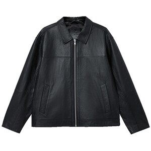 
Jack Jones men's jacket spring new fashion leather label simple solid color lapel leather jacket regular top