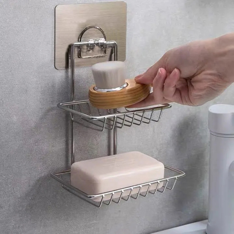 卫生间大号双层强力吸盘肥皂盒浴室壁挂吸壁式不锈钢沥水架香皂盒