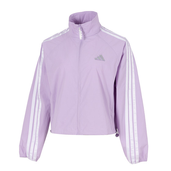 
Adidas Jacket Women's 2025 New Fitness Sportswear Three Stripes Stand Collar Woven Jacket Windproof Top