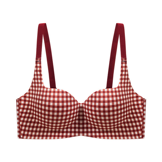
Urban Beauty Red Underwear Women's Small Breasts Gathered Animal Year Plaid Tila Anti-Sagging Bridal Wedding Bra