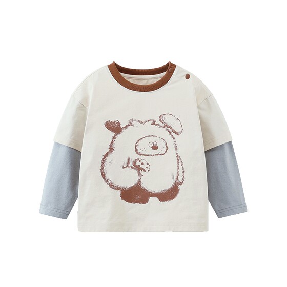 
[Mushroom Bear] [Quick-drying sunscreen] Qiqi Bear baby T-shirt long sleeve spring and autumn style boys fake two-piece bottoming for children