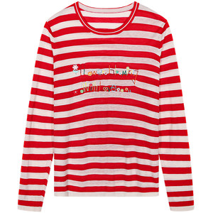 
Luoluo Gongjie red striped sweater for women 2025 new design niche top embroidered sweater loose