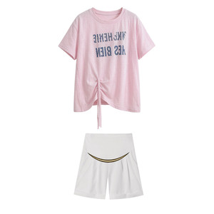 
Maternity set 2026 new fashionable, sweet and age-reducing thin short-sleeved letter tops and shorts two-piece summer set