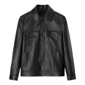 New autumn and winter sheepskin leather leather jacket for men's motorcycle denim jacket slim short lapel business casual jacket
