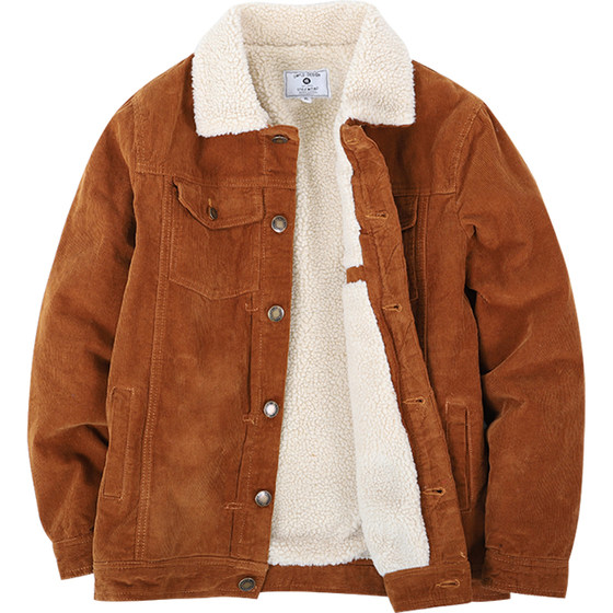 
Japanese retro plus velvet 2025 winter corduroy coat jacket men's cotton coat couple casual lapel lamb wool cotton coat