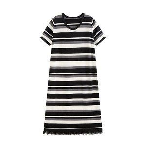 
Plus size women's clothing for fat mm slimming striped knitted short-sleeved dress spring new style loose flesh-covering tassel long skirt trendy