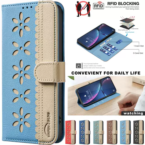 Flower Cutout Wallet Flip Phone Case for iPhone 17, 16, 15, 14 and 13