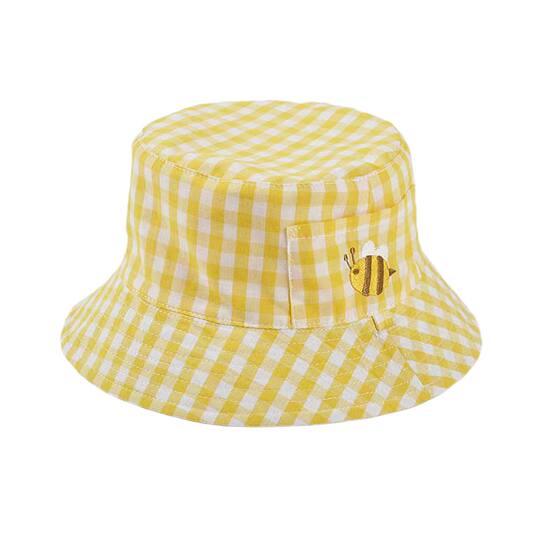 
Pure cotton baby girl spring and summer hat reversible sun hat girl yellow plaid sun hat baby fisherman hat