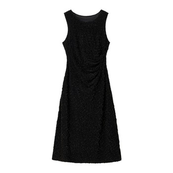 Blue language three-dimensional tassel round neck sleeveless dress