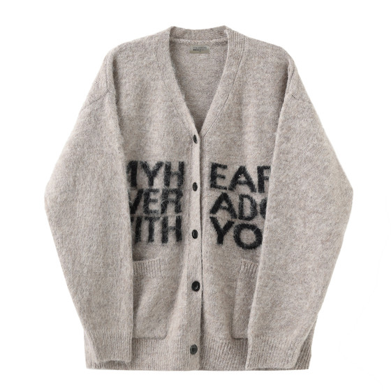 
Wang Lujie's same COLDSTONE autumn and winter premium letter lazy soft waxy sweater retro knitted cardigan for men and women