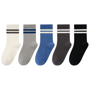 Children's socks, boys and girls, cotton socks, antibacterial and deodorant socks, striped mid-calf socks, spring and summer mesh girls' socks