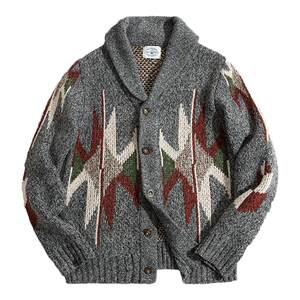 Madden Workwear American Vintage Indiana Waho Cardigan Sweater Flip Collar Outer Wearing Thickened Knitted Shirt Coat for Men
