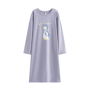 Fenteng pure cotton nightdress female spring and autumn long sleeves wears casual mid -length pajamas dress, home service summer
