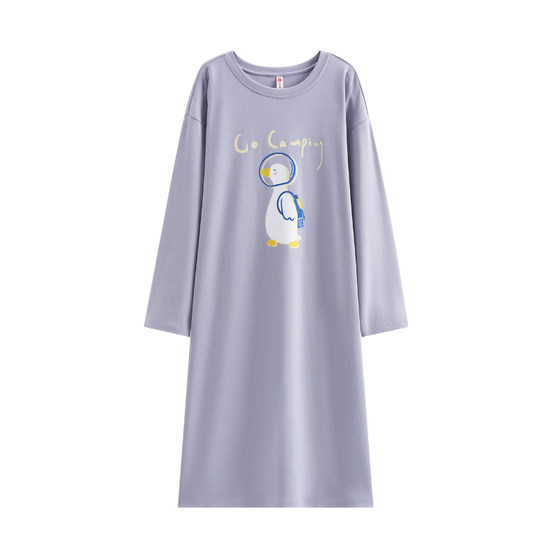 Fenteng pure cotton nightdress female spring and autumn long sleeves wears casual mid -length pajamas dress, home service summer

