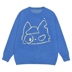 
Pu Yixing's same LOGICAT blue hand-painted cat sweater, soft and lazy, loose early spring knitted top