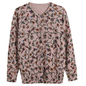
2025 autumn and winter cardigan floral thin large size sweater mother loose short jacket women's sweater cardigan